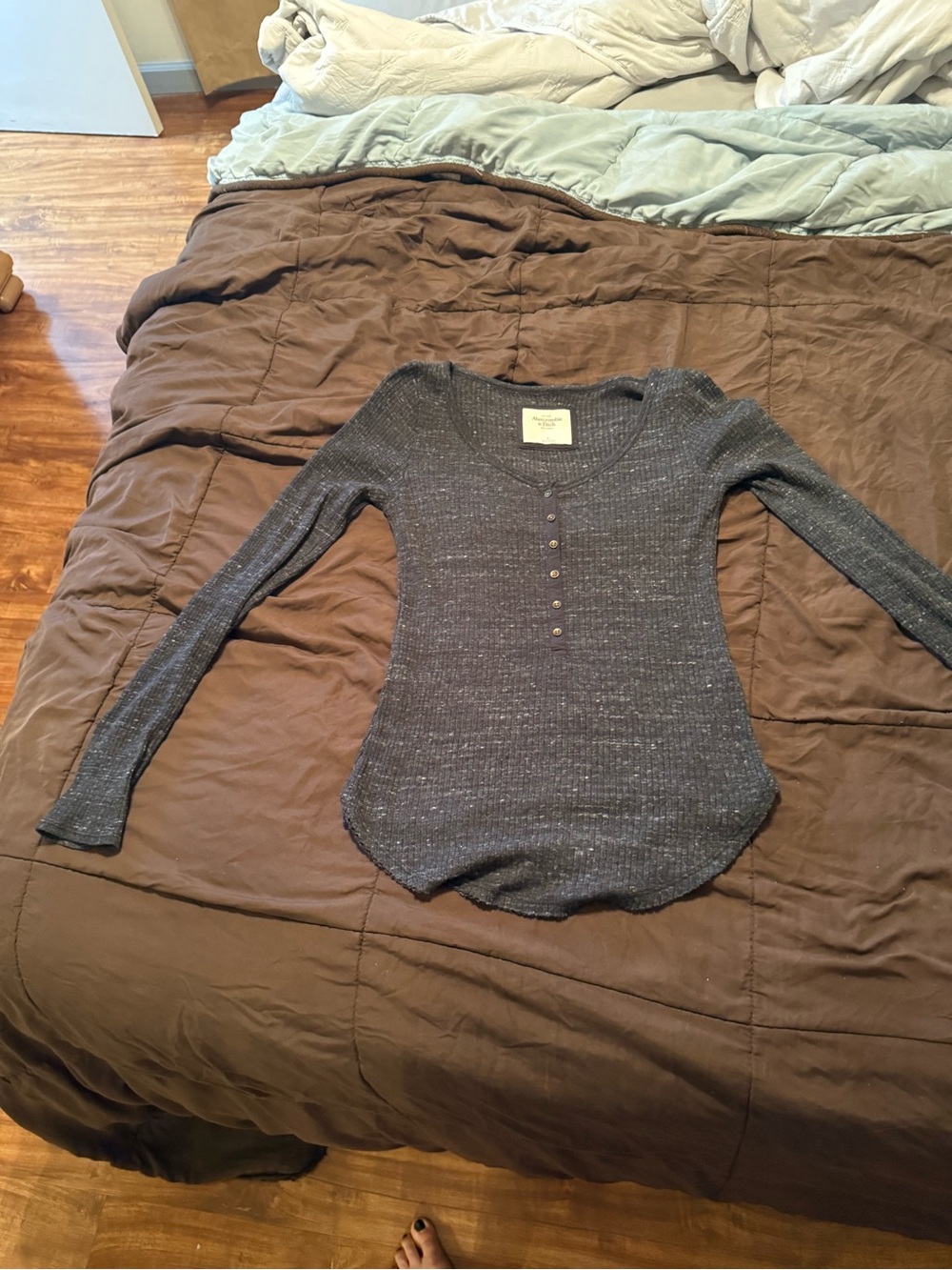 Abercrombie & Fitch Women's Long Sleeve Ribbed Henley Top - Charcoal